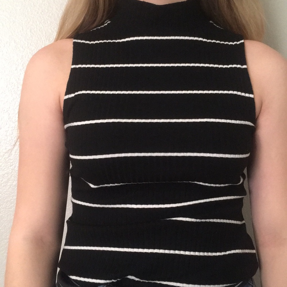 Horizontal black and white striped mock tank top